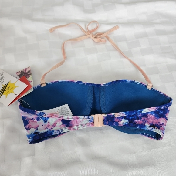 Gul Bandeau Blue & Pink Marbled Removable Straps Ladies Bikini Top Size S NWT - Picture 2 of 3